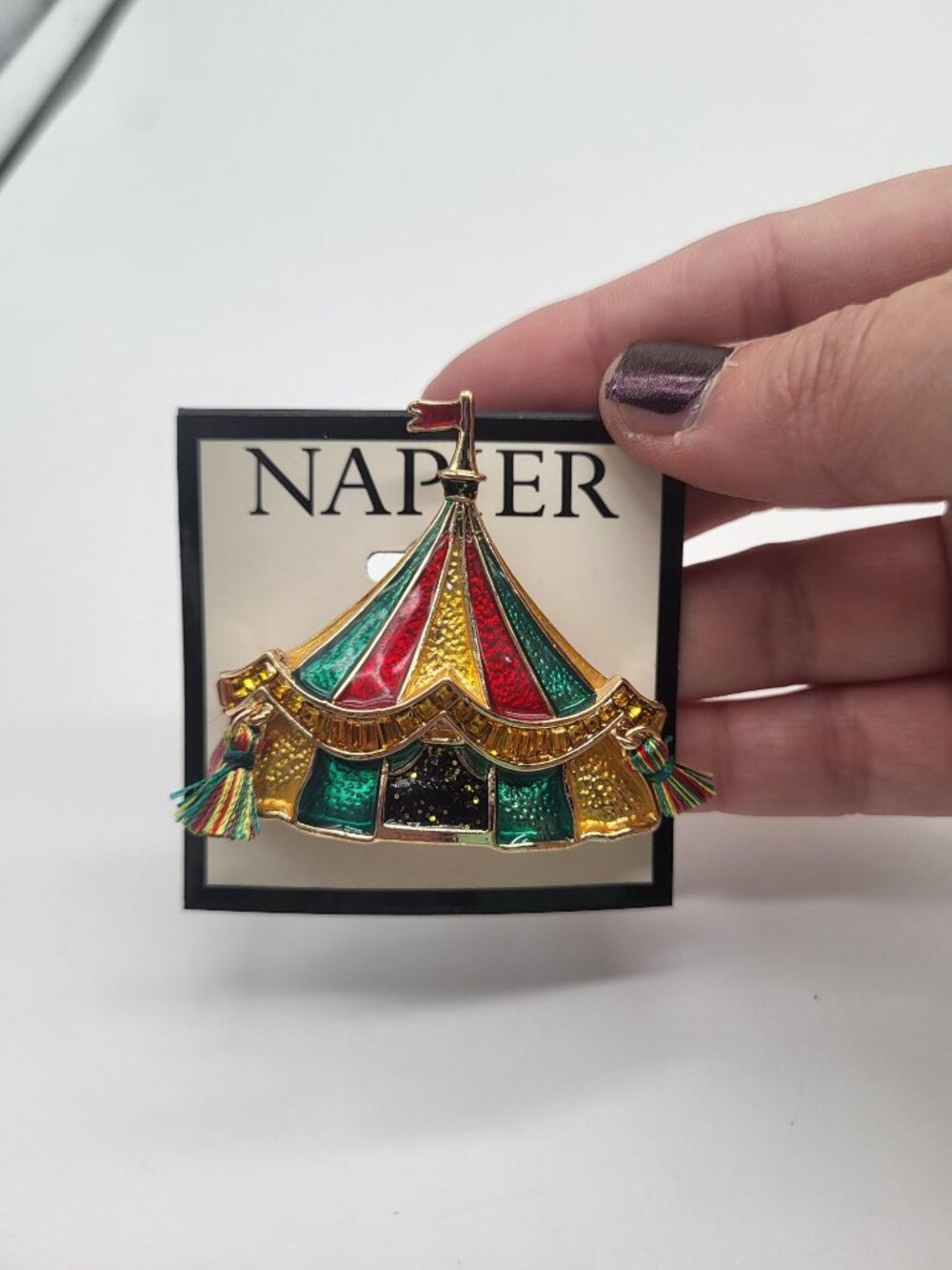 Napier Gold Tone Circus Tent Pin Whimsy Playful Colorful Big Top - Picture 3 of 5